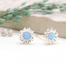 Sterling Silver Blue Opal Flower Burst Earrings by Peace of Mind